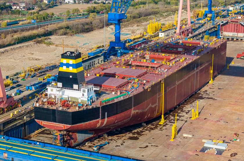 An aerial drone photo taken on Dec. 14, 2025 shows the production base of an ocean shipping heavy industry company in Jiangdu high-tech industrial development zone in east China's Jiangsu Province. - Ren Fei/Xinhua