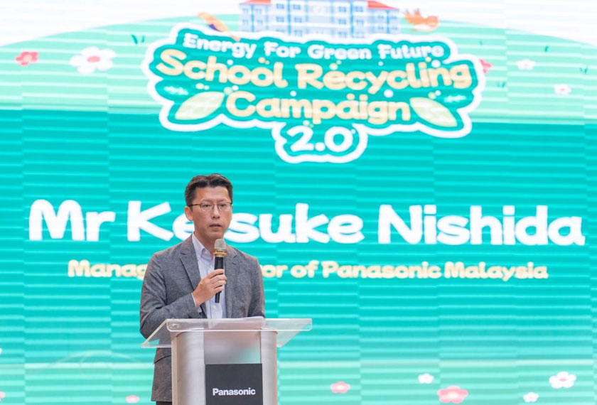 Nishida (gambar) ketika berucap di majlis perasmian kempen “Energy For Green Future - School Recycling Campaign 2.0”, pada Jumaat. - Foto Panasonic Malaysia