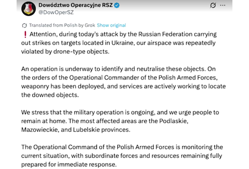 Social media post by Poland's Armed Forces Operational Command - Screengrab/Social media website/via REUTERS