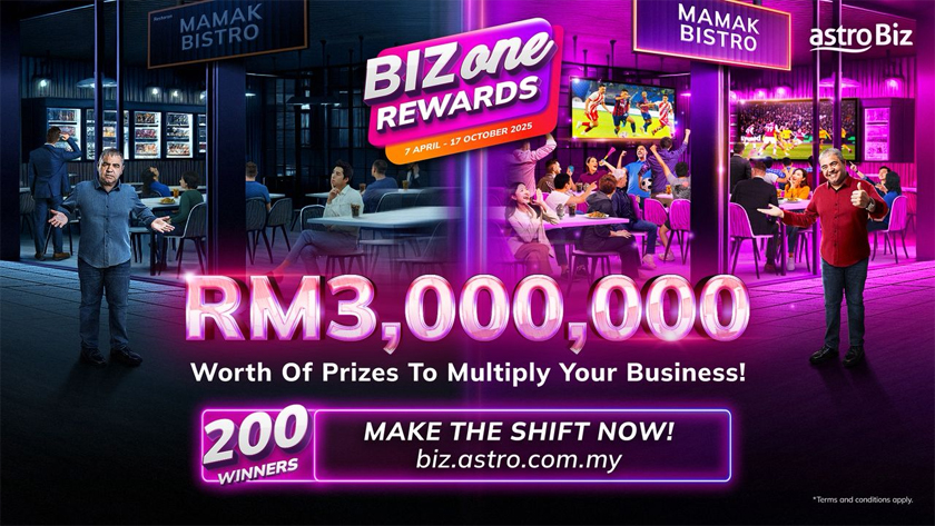 Jangan lepaskan peluang untuk menyertai Kempen Astro BizOne Rewards sekarang bagi menggandakan lagi potensi bisnes anda. - Foto Astro